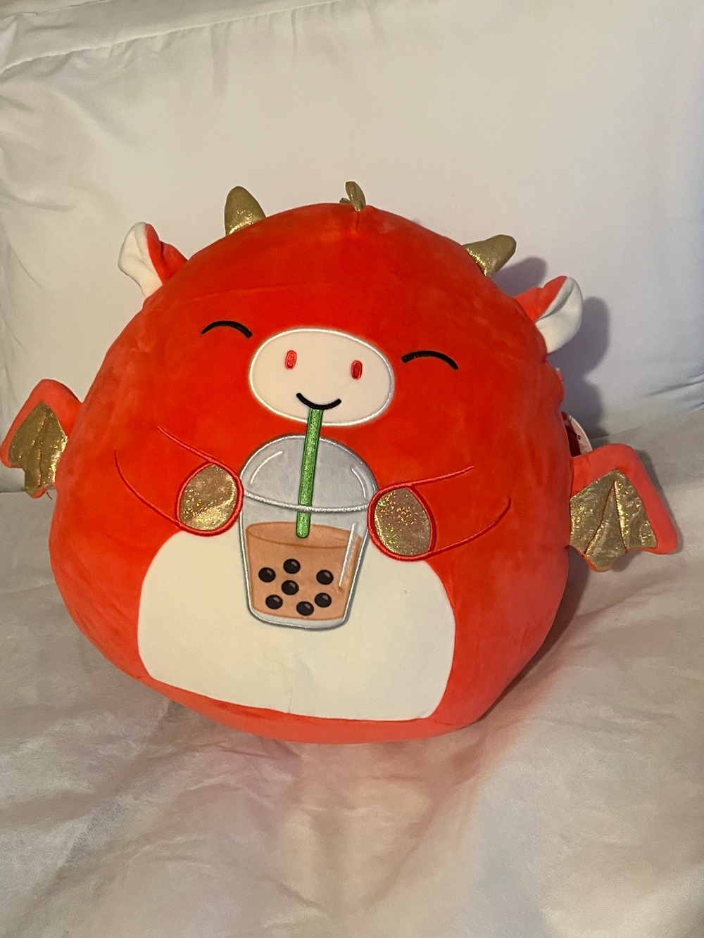 Squishmallows Baiden 14 inch Red Dragon with Gold Accents and White Belly